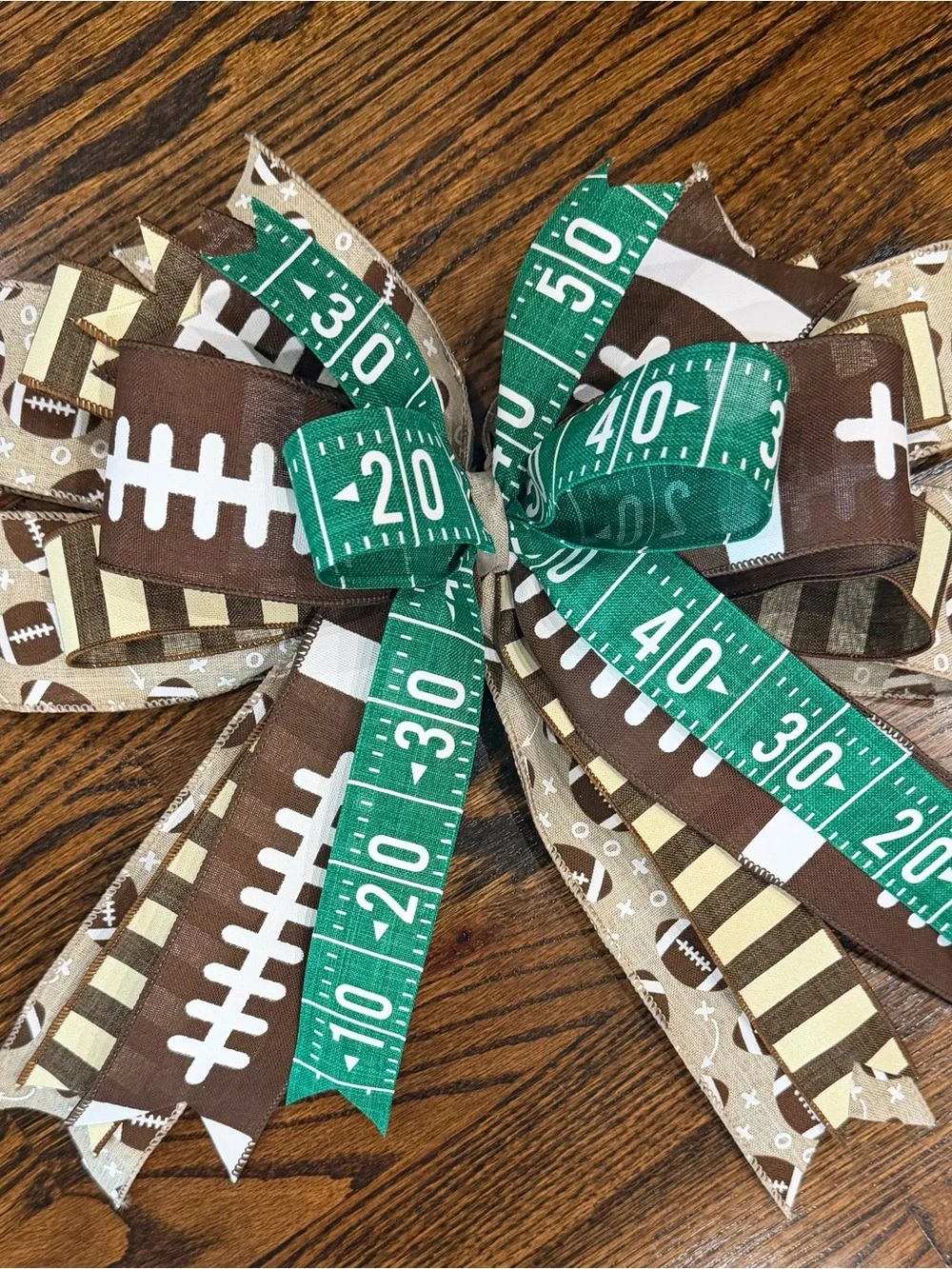 Game Day Wreath Bow in Brown and Green